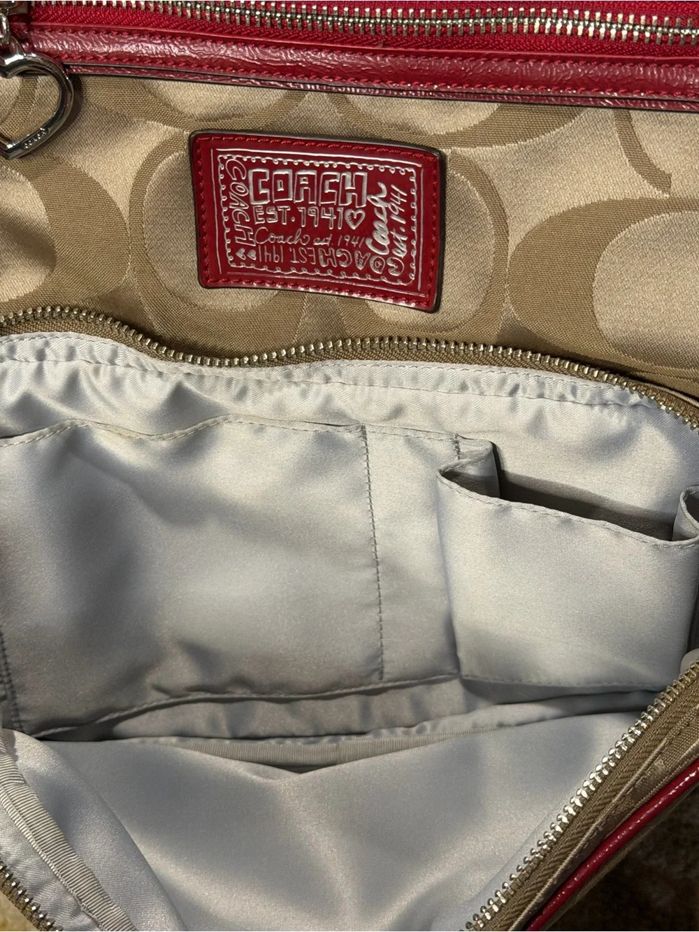 Coach F20046 Poppy Signature Canvas Backpack Red Patent